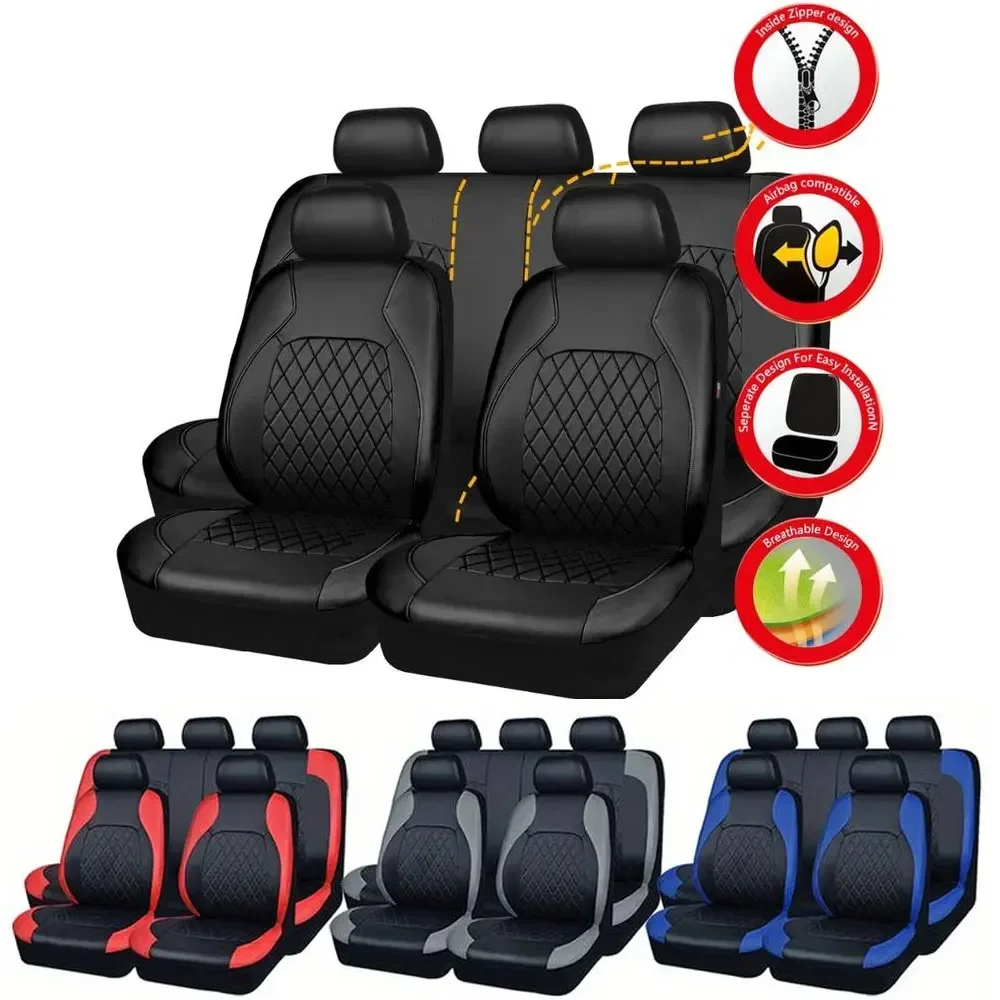 Premium Quilted PU Leather Car Seat Cover Set - Comfort Support, Universal Fit, 2/5-Seat