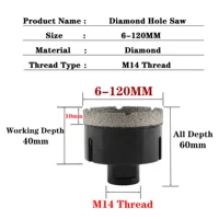 Foret à sec en diamant brasé sous vide, filetage M14 5-130mm, foret à noyau/scie cloche pour carreaux de porcelaine, granit, marbre, pierre, outils de coupe 4