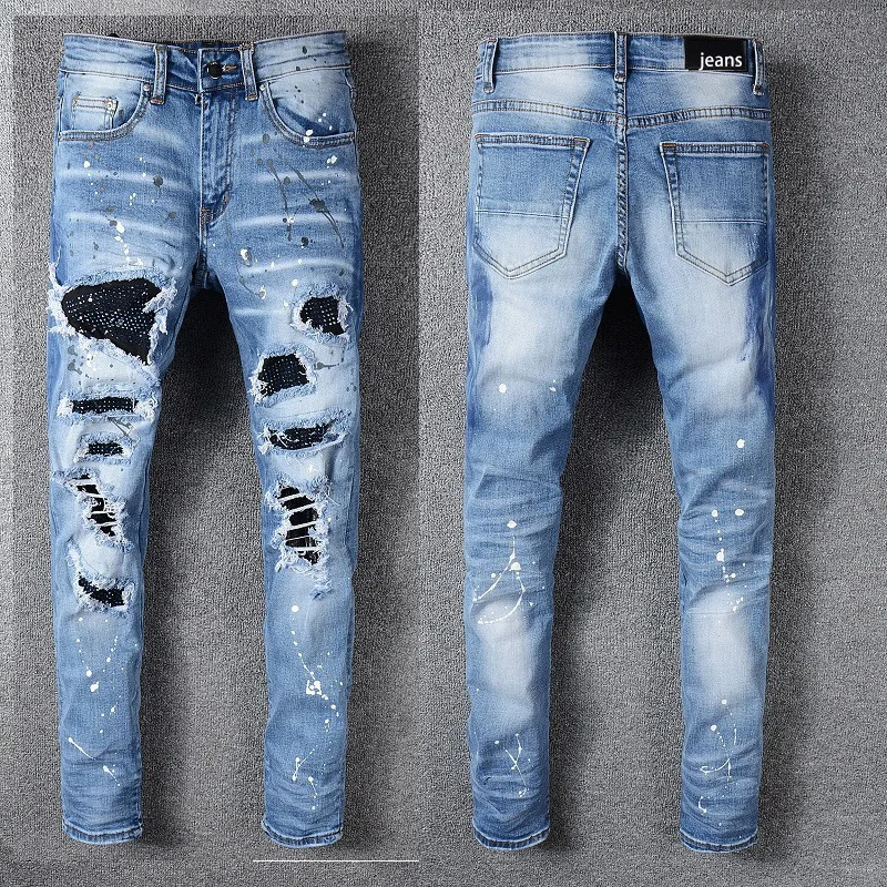 

Jeans Men's High-end Men's Men's Stick Drill Patch Jeans Men's Casual Pants