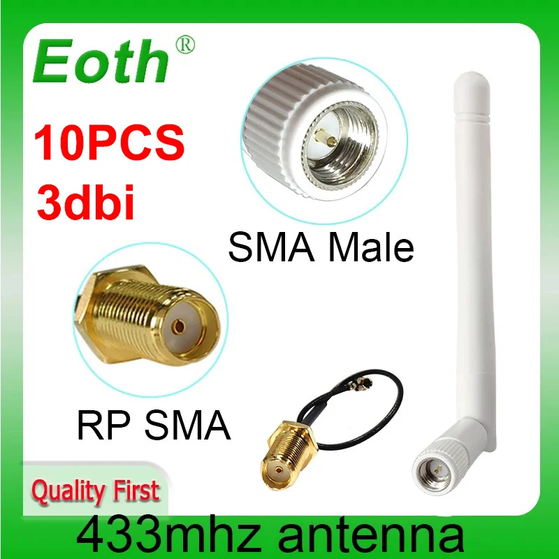 

EOTH 10 шт. 433 МГц Антенна 3dbi sma штекер lora iot модуль lorawan сигнальный приемник Антенна ipex1 SMA Гнездовой Удлинительный кабель