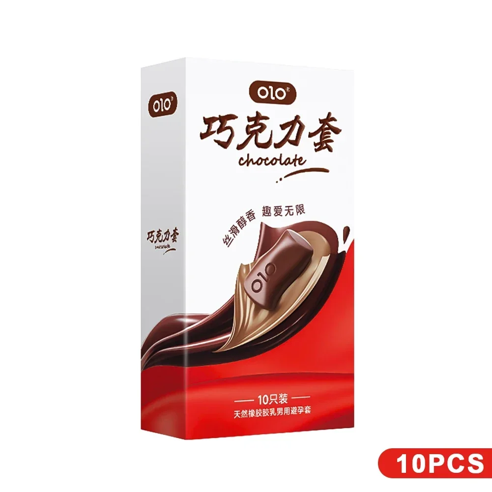 Chocolate Flavor Super Dotted Condom Adult Sex Toys Stimulation Sleeves for Penis Male Contraception Condoms 10pcs
