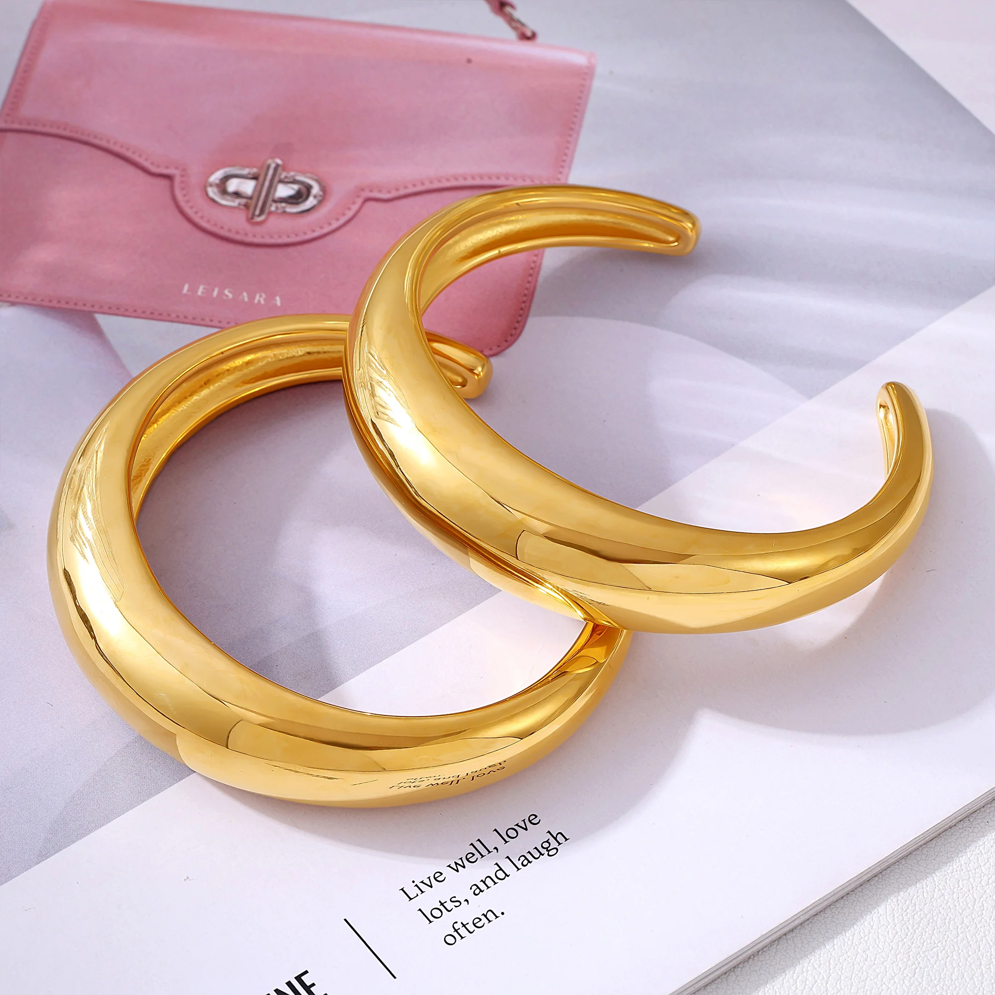 Minimalist C Shape Cuff Bracelet Bangles For Women 18K Gold Plated Smooth Glossy Stainless Steel Women's Bracelets Bangle 4