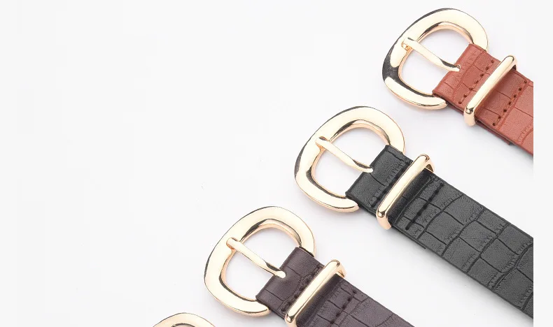 Fashionable Alligator Pattern Belts for Woman 105cm Durable PU Gold Color Buckle Belts Woman's Jeans Belts