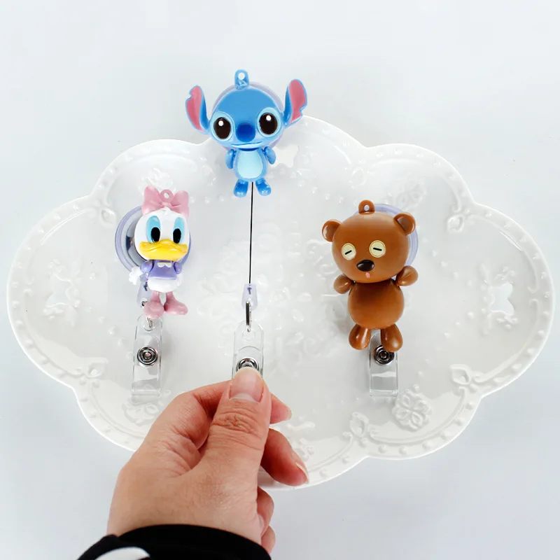 Disney 3D Toy Story Stitch ID Card Holder Scalable Toggle Clip Employee Card Doctor Nurse Chest Student Bus Badge Holder