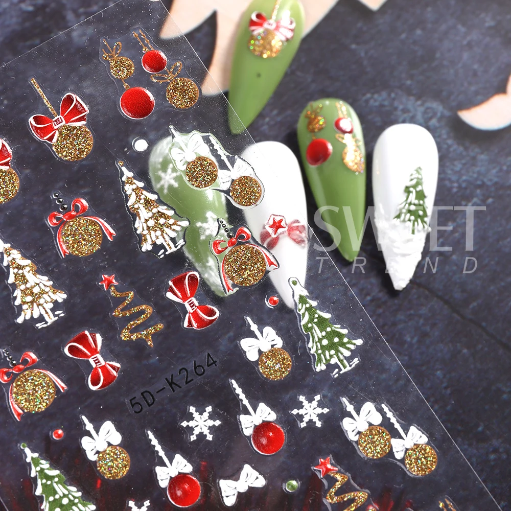 5D Embossed Christmas Nail Art Sticker Santa Claus Snowflake Self Adhesive New Year Sliders Decals Manicure Decoration Supplies