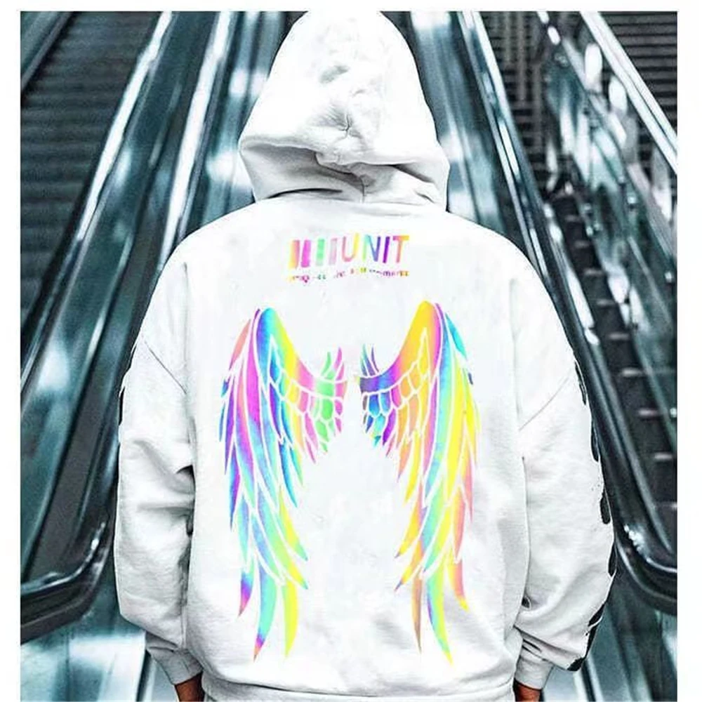 Mens Hoodies 2023 Spring Hip Hop Streetwear Harajuku Reflective