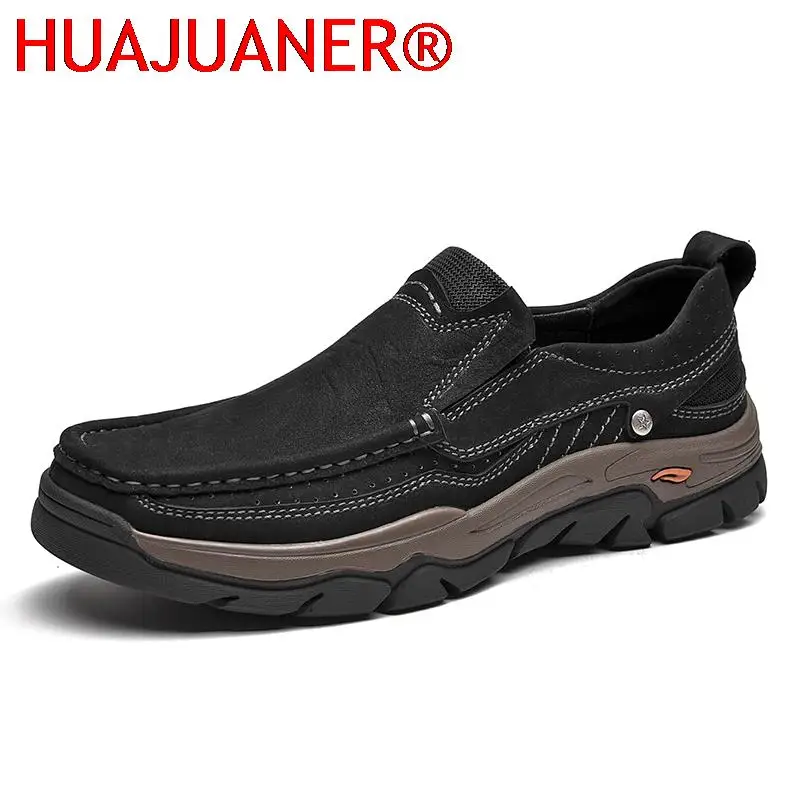 

Slip on Men Casual Shoes Genuine Leather Hiking Shoes New Fashion Handmade Retro Leisure Male Shoes Non-Slip Driving Shoes Men