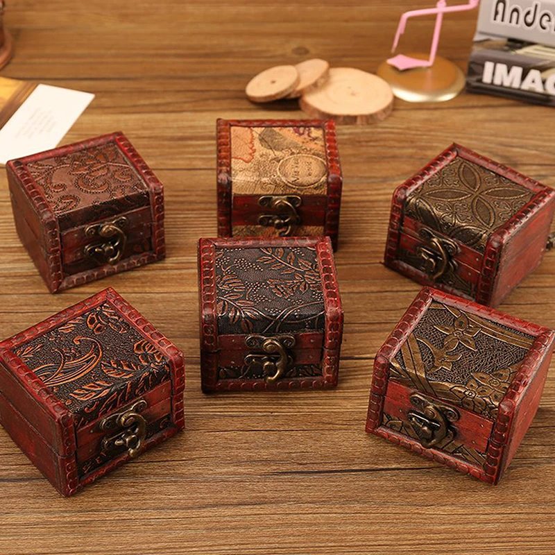 

Chinese Style Vintage Wooden Jewelry Box With Lock Trinket Packing Box For Ring Brooch Bracelets Earrings Ear Studs Storage Box