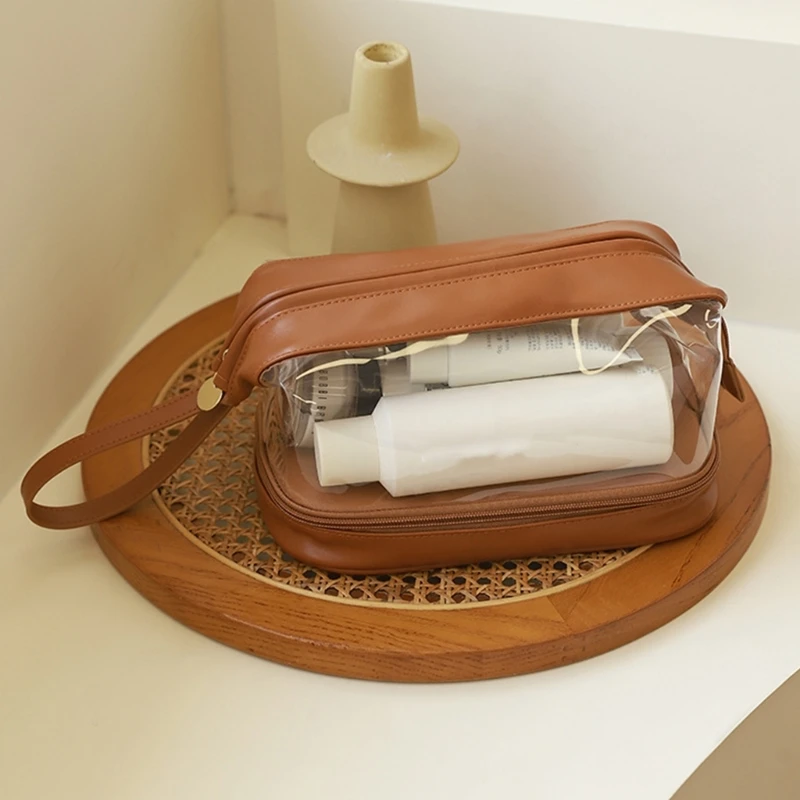 Large Travel Cosmetic Bags Double Layer PU Leather Makeup Bags for Women Girls