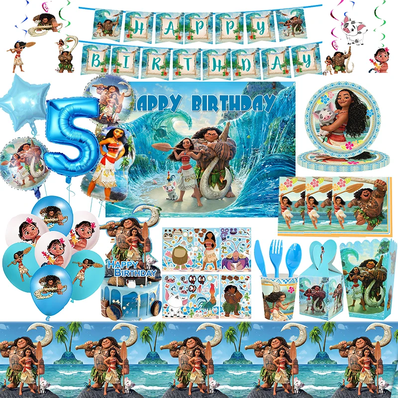 Disney Moana Birthday Decoration Tableware Balloons Set Moana Party Banner Backdrop Decoration Party Supplies For Kids