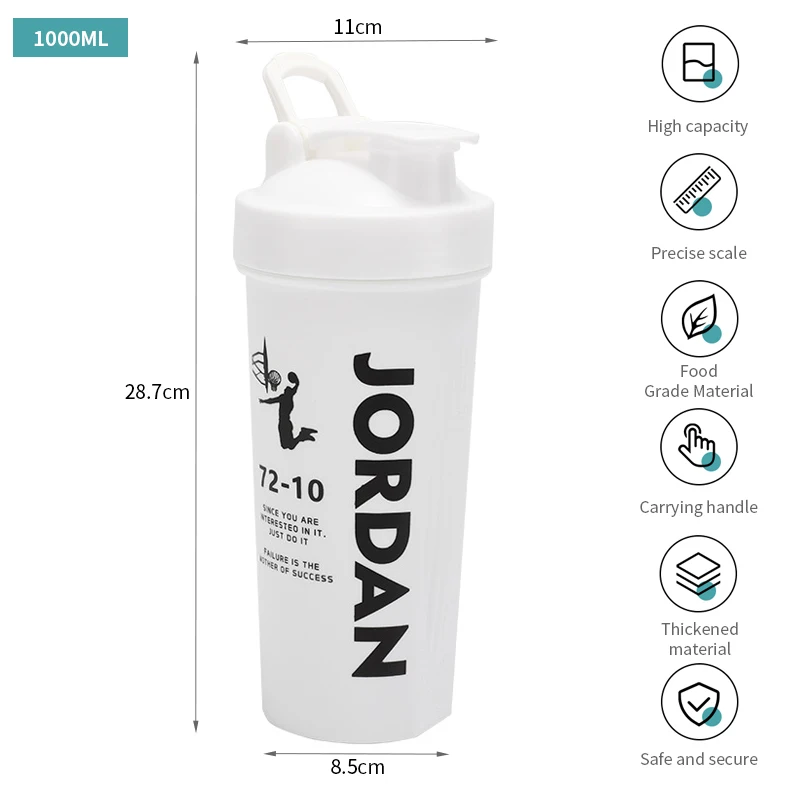 1000ml Shaker Protein Bottle Powder Shake Cup Large Capacity Water Bottle Plastic Mixing Cup Body-Building Exercise Bottles protein bottle shaker bottle shaking cup protein shaker cup self stirring shaker cup