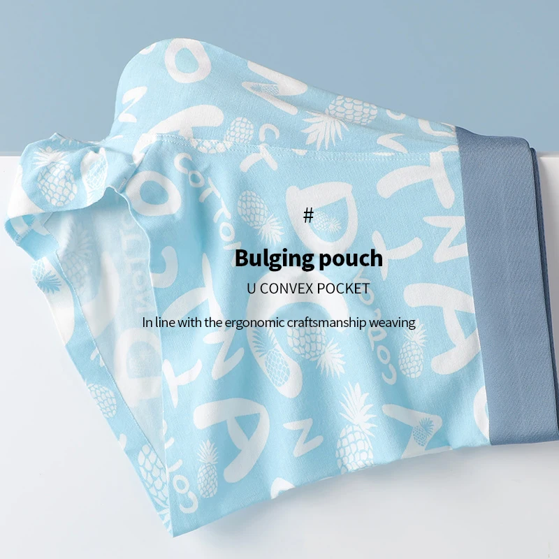 Nanjiren Men Underwear Modal Printed High Elastic Boxer Seamless Breathable Underspans Soft Antibacterial 3pcs Male Panties