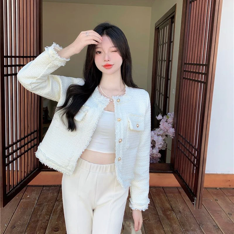 

Korean Sweet Women Jackets Elegant Chic Buttons Long Sleeve Coat Casual Fashion All Match Female Fall White Loose Outwear