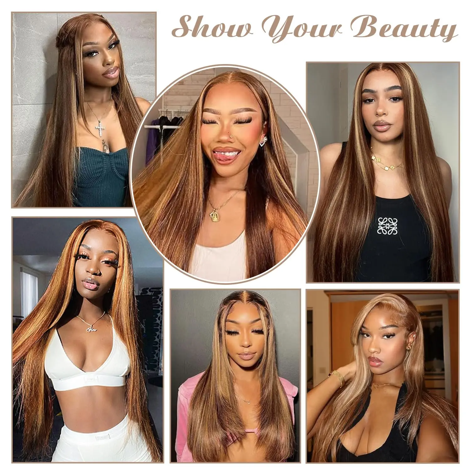 32 Inch 200% Density Highlight Ombre Lace Front Wig Human Hair Straight Human Hair Lace Wig Pre Plucked Wigs with Baby Hair