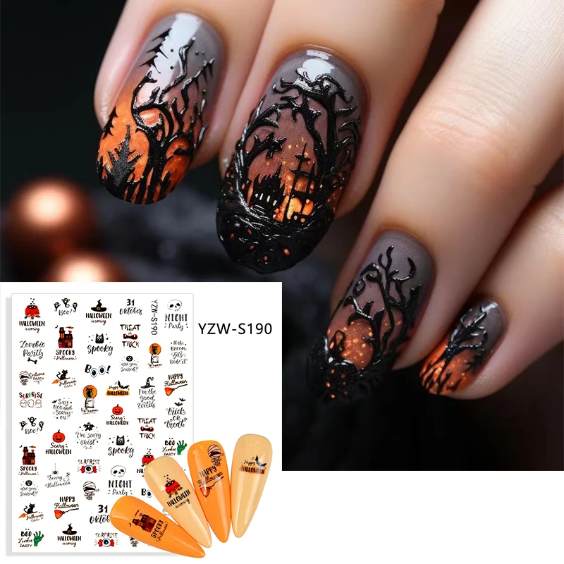 

Maple Leaf Sticker For Manicure Autumn Pumpkin Vegetable Cartoon Halloween Water Transfer Decals Nail Art Decoration Tips