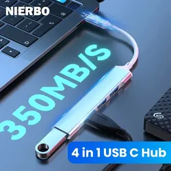 NIERBO 4-in-1 USB C Hub with Type-C 1x USB 3.0 3x USB 2.0 Stable Multi-Port Charging and Connectivity Adapter for Laptop Phone