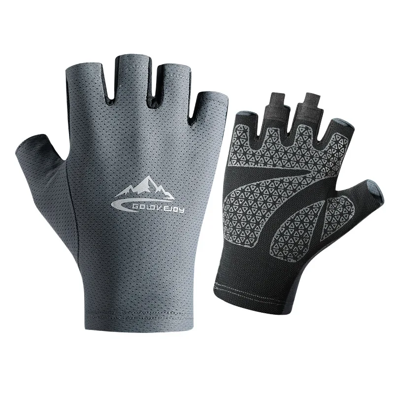 Men's sunscreen gloves summer outdoor riding anti-ultraviolet ice silk half-finger non-slip fishing gloves