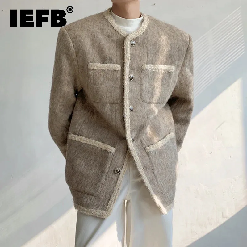 

IEFB Fashion Men's Cardigan Autumn Winter Jacket Knitted Shoulder Pad Woolen Coat 2023 Long Sleeve Single Breasted Trend 24X3130