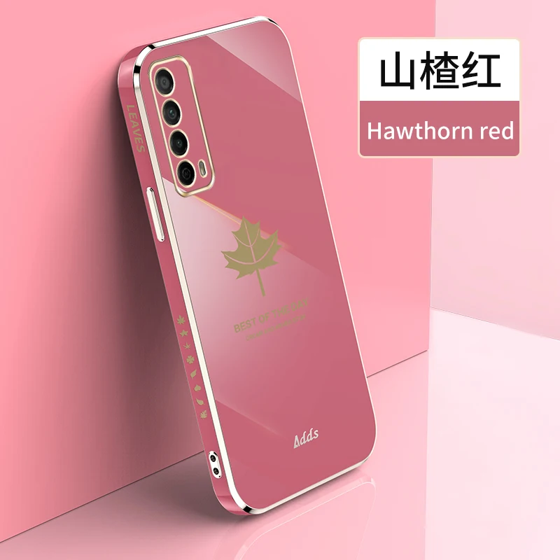 phone flip cover Luxury Square Maple Leaf Plating Silicone Case on For Huawei P Smart 2021 Y7a Coque Ultra-thin Soft Back Cover phone dry bag Cases & Covers