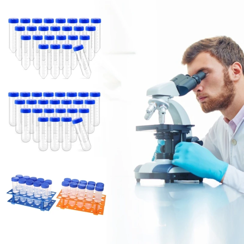 25Pcs Plastic Centrifuge Tubes with Screw Caps and Tubes Rack, 50ml Graduated Centrifuge Sample Storage Container