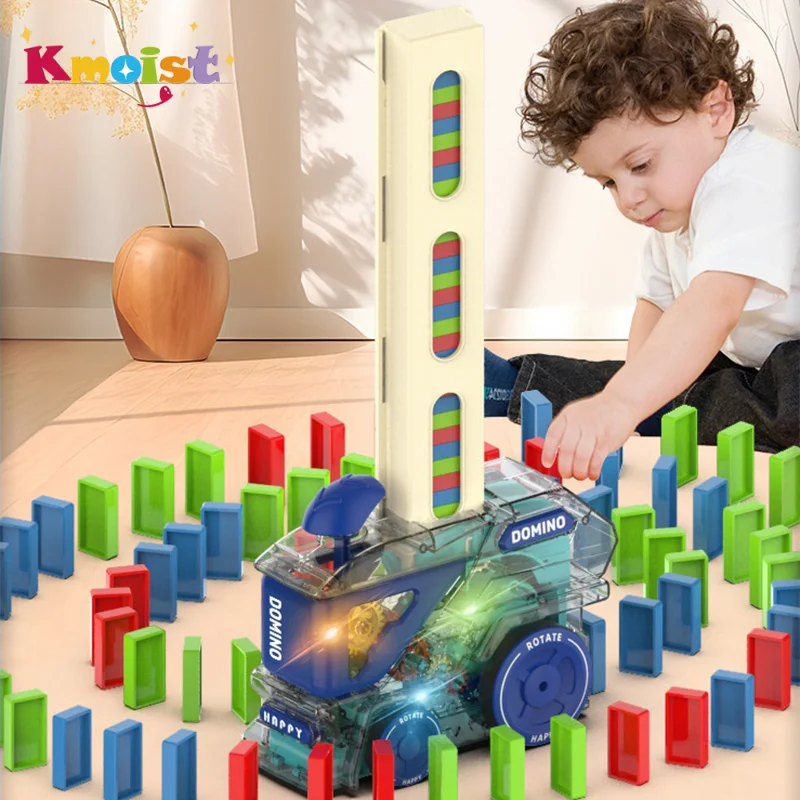 Toy Building Blocks Domino Set Automatic Domino Train With 60 Dominos Montessori Early Educational STEM Toys Train DIY Building Blocks Christmas Birthday Gift