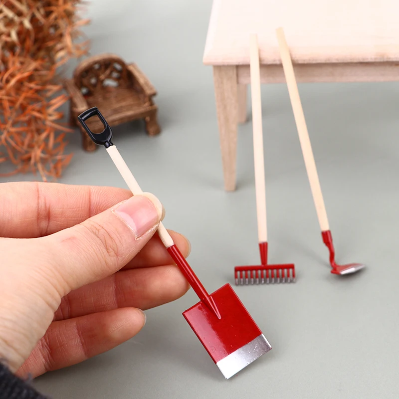 3Pcs 1:12 Dollhouse Miniatures Gardening Shovel Rake Hoes Farm Tool For Doll House Garden Tools Decor Kids Pretend Play Toys 5