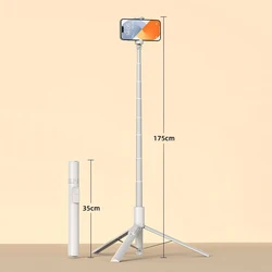 Ultra Long Selfie Stick with Bluetooth Remote and Auto Open Feature (White)