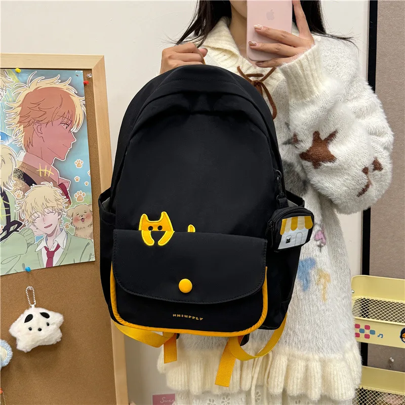 New Creative Cat Backpack for Men and Women Students Lightweight Pure Color Cute Outdoor Travel School Bag