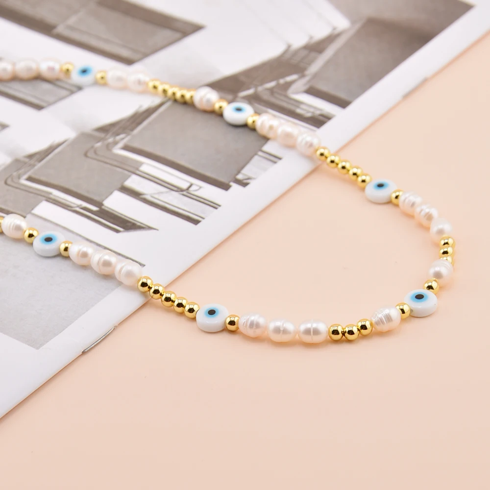 

YASTYT Handmade Pearl Necklace Vintage Bohemian Fashion Style White Glass Disc Eye Pearl Necklace For Ladies