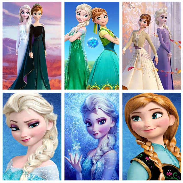 Peinture à l'huile par numéros de dessin animé Disney, princesse Elsa,  Anna, sa sœur, décoration murale pour chambre d'enfant - AliExpress