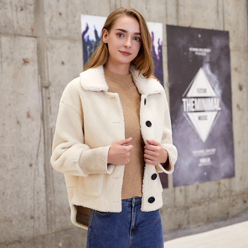 

Taobao Cross Border Source Imitation Fur Lamb Granular Plush Coat Women's Short Autumn and Winter Plush Sheep Sheared Coat