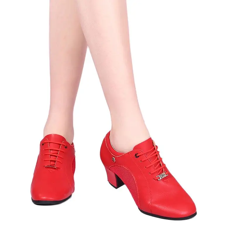 New Genuine Leather Dance Toe Top Layer Cowhide Mid-heel Latin Dance Modern Dance Shoes Women's Soft Bottom Sports Sailor