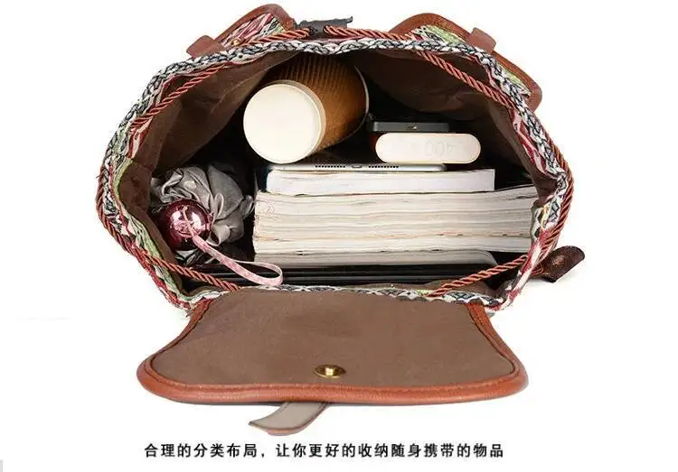 Trendy Große Kapazität Casual Persönlichkeit Kordelzug Persönlichkeit Geometrische Muster frauen Tasche Nationalen Exotischen Stil Rucksack – Detail 5