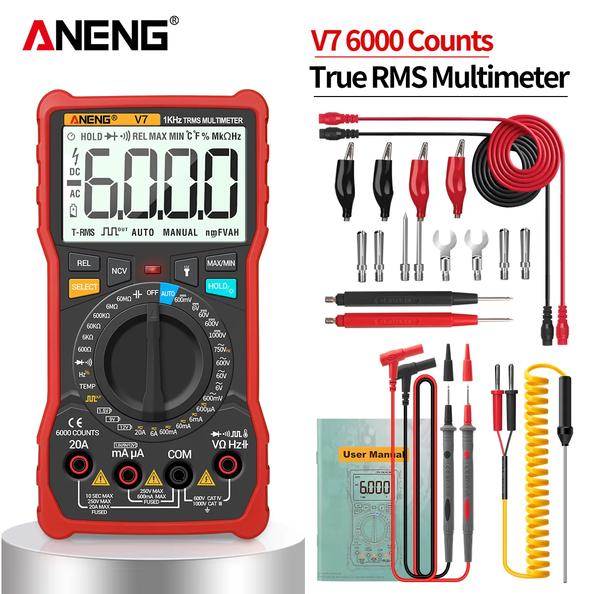 Black V7 Digital Multimeter 6000 Counts Avometer Transistor Capacitor Tester Multimetro Digital Profissional LCR Meter Multimetr Black V7 Digital Multimeter 6000 Counts Avometer Transistor Capacitor Tester Multimetro Digital Profissional LCR Meter Multimetr