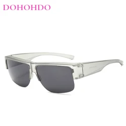 Vintage Half - Frame Polarized Sunglasses with Photochromic Black Lenses (Gray Black)