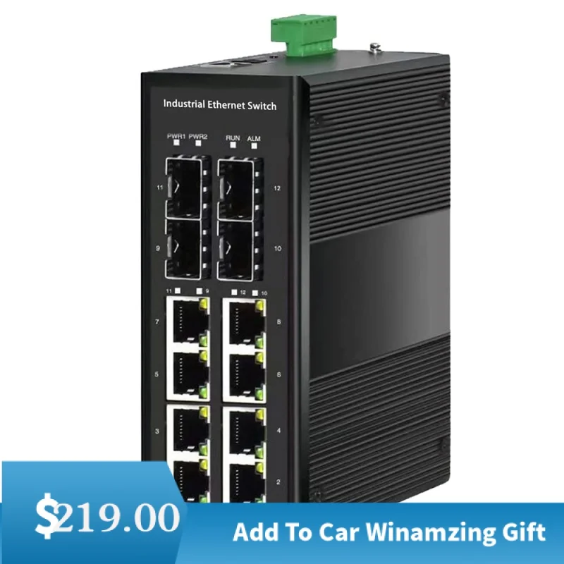 Industrial Gigabit Managed Switch - 8 Ports 10/100/1000Mbps Web Management DIN Rail Ethernet Switch with 4 SFP Slots reyee 10 port gigabit cloud managed gataway 10 gigabit ethernet connection ports support up to 4 wan ports max 200 concurrent users 1 8gbps