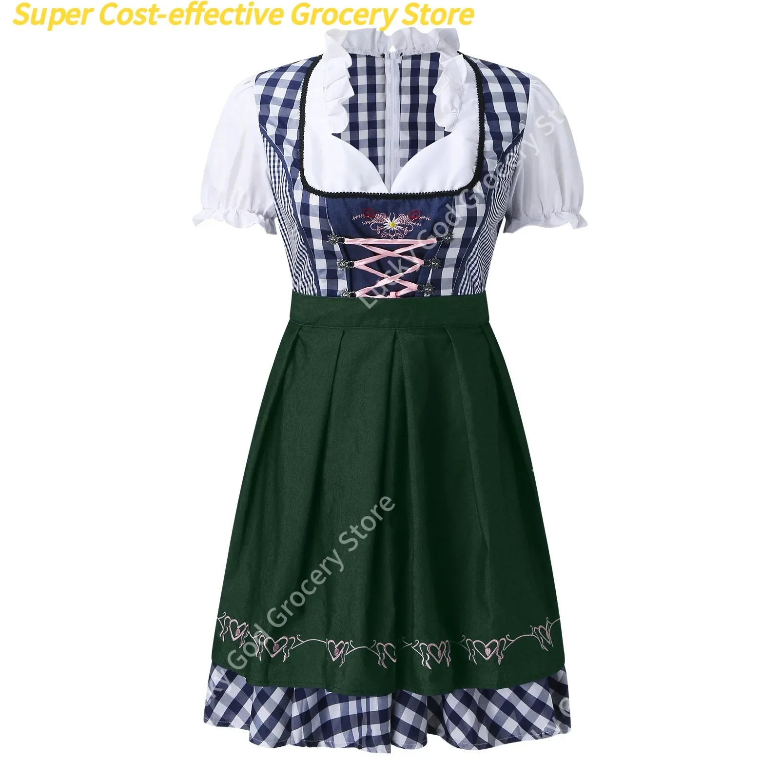Oktoberfest Plaid Dirndl Dress Lady German Bavarian Beer Wench Waitress Apron Costumes Halloween Cosplay Carnival Party Dresses 5