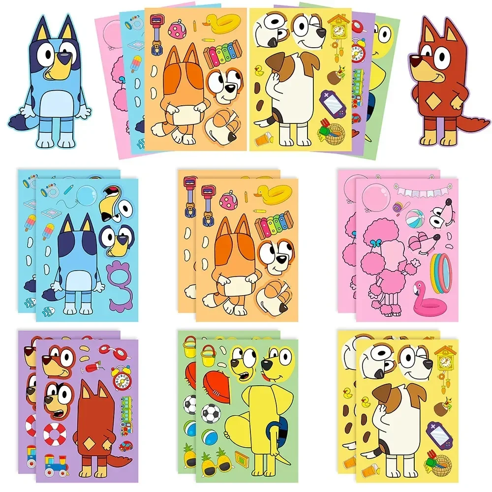 

30/60pcs Anime Bluey Family Cartoon Puzzle Stickers Cute Children Diy Color Handbook Sticker Educational Animal Sticker Toy Gift