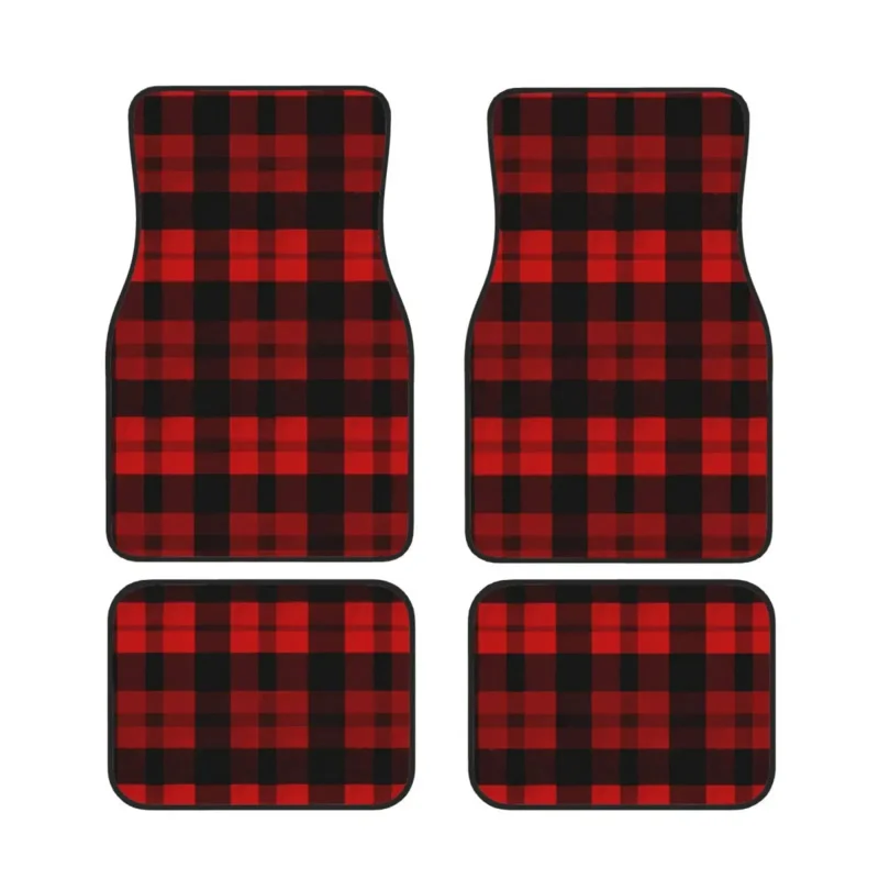 

Автомобильные коврики в красную и черную клетку, нескользящие коврики на переднюю и заднюю ногу, универсальный интерьерный Декор