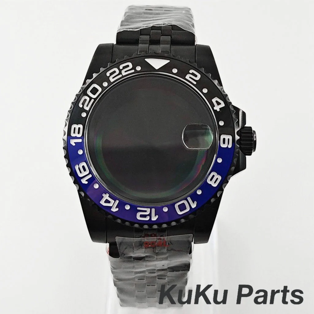 Black Purple GMT Bezel Watch Case with PVD Black Jubilee Bracelet and Sapphire Crystal