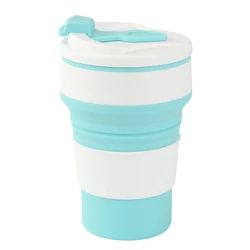 Compact Reusable Silicone Travel Cup with Lid, 350ml Capacity (Blue)