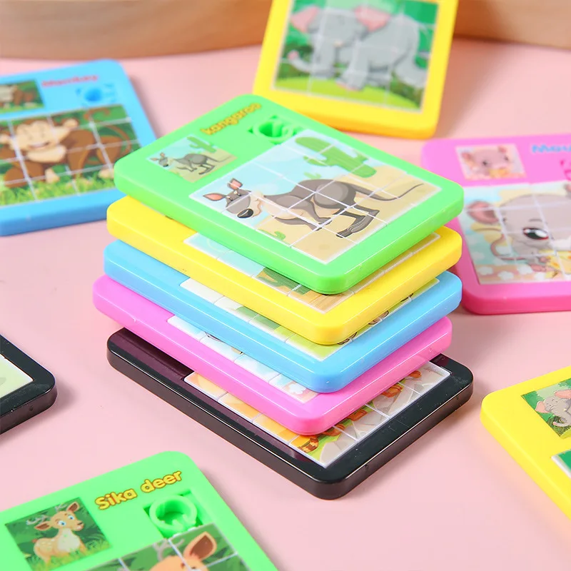 Animal Jigsaw Puzzles 5pcs/bag 16frame Cartoon Animal Puzzle Sliding Puzzle Flat Intellectual Toy Kids Birthday Party Favors
