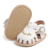 Baby Girl Sandals Princess PU Leather Non-slip Kids Shoes Cute Embroidery Flower Summer Flats Hollow Out Toddler Shoes 6