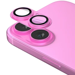 Durable Metal Camera Lens Protector with Alloy Ring Design - iPhone 16 (Pink Red)