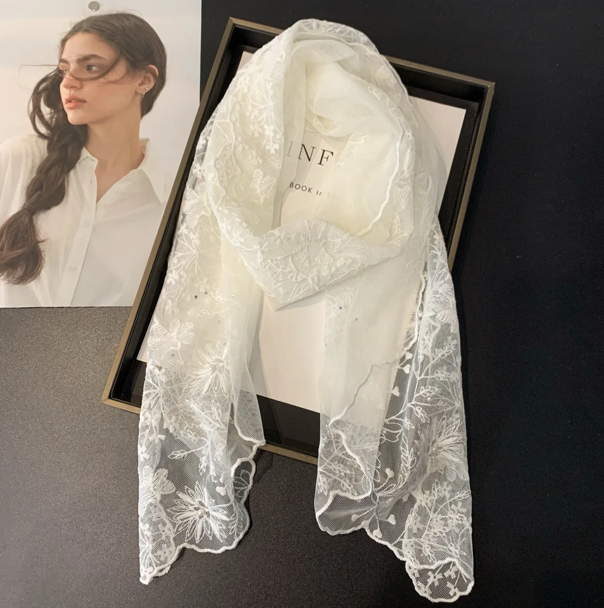 Lace Embroidered Small Scarf 2