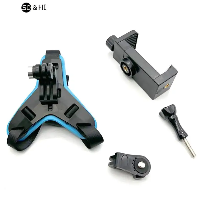 Motorcycle Helmet Chin Strap Mount Holder With Phone Clip Compatible For Hero 5/6/7 Action Sport Camera Full Face Holder action camera accessory