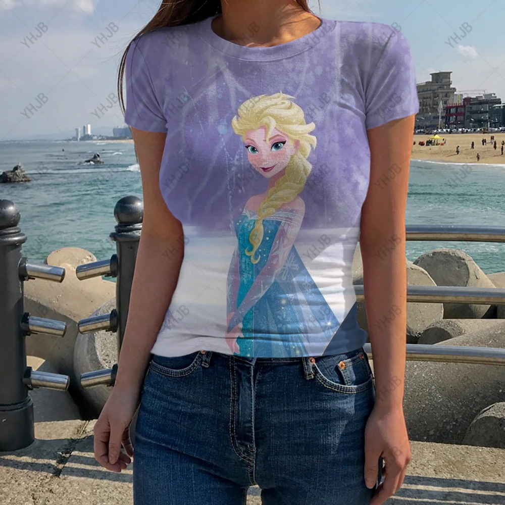 

Party Woman Clothes Sexy Women's T-shirt Slim Fit Crop Top Print Y2k Tight Fashion Blouses 2023 Disney Princess Print T-shirts