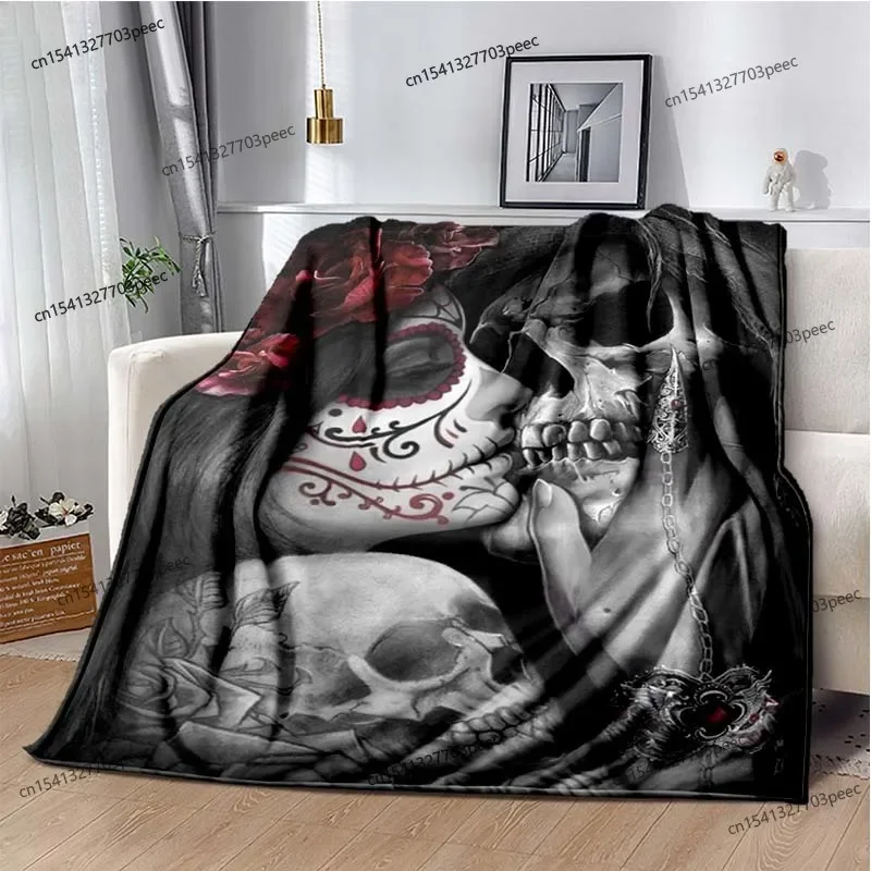 

3D Gothic Horror Female Skull Vintage Fashion Flannel Blanket Soft Comfortable Plush Blanket Bedroom Living Room Sofa Blanket