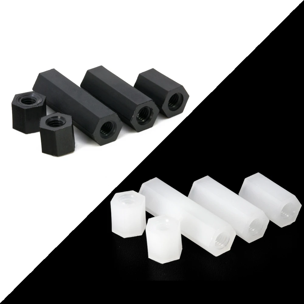 M2 M2.5 M3 Nylon Standoff Spacer Female Female white and black color