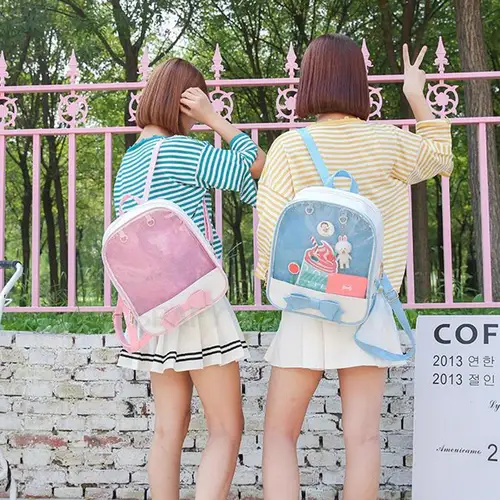 여성용 투명 백팩, 하라주쿠 나비 매듭 이타백, 십대 소녀용 책가방, 디자이너 이타백, Bolsa 2